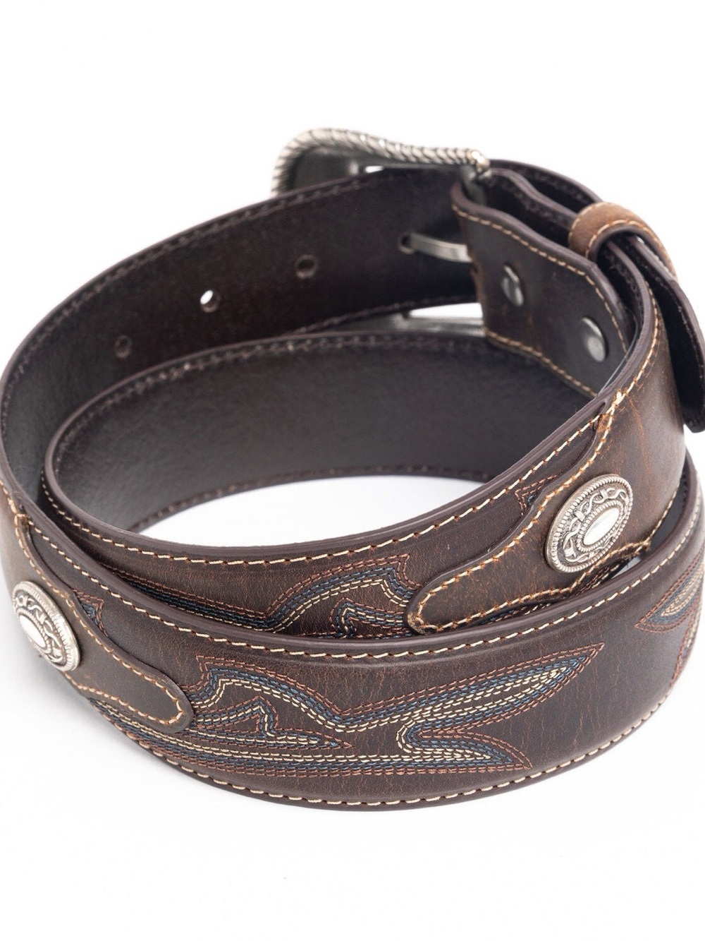 CODY JAMES MEN'S TURQUOISE STITCHED Brown / Silver BELT